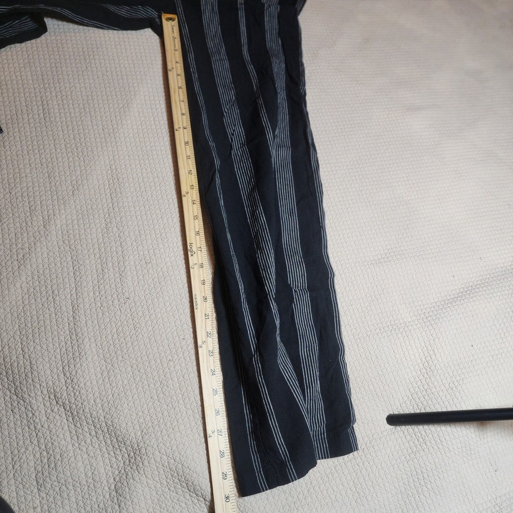 A New Day Linen Blend Wide Leg Pants Black White Stripe Pull-On Women's XS - Picture 11 of 15